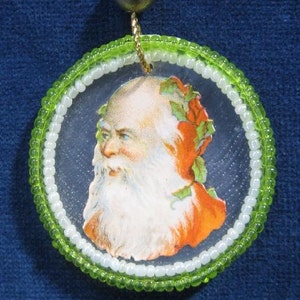 Feather Tree Christmas Ornament Vintage Victorian Die Cut Santa Victorian Scrap Beads image 1