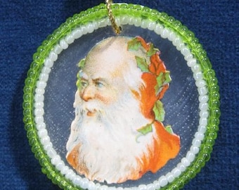 Feather Tree Christmas Ornament Vintage Victorian Die Cut Santa Victorian Scrap Beads