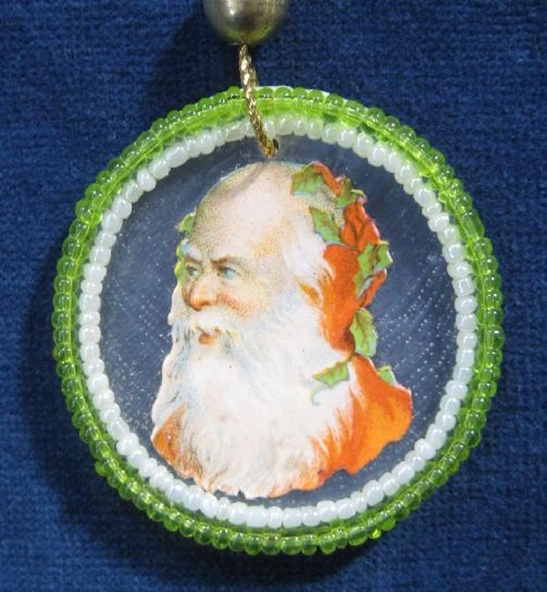 Feather Tree Christmas Ornament Vintage Victorian Die Cut Santa Victorian Scrap Beads image 1