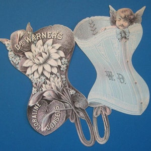 Carta commerciale del corsetto Coraline del Dr. Warner fustellata vittoriana del 1890