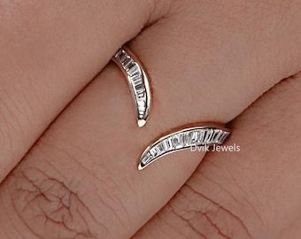 Tapered Baguette Cut Lab Diamond V Shape Curved Band, 14K Yellow Gold Band, Conflict Free Diamond Channel Set Band, Wedding Band For Her