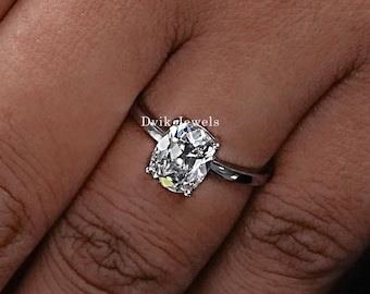 Old Mine Cushion Cut Lab Grown Diamond Solitaire Ring, 14K White Gold Engagement Ring, Wedding Ring For Women, Anniversary Ring Gift For Her