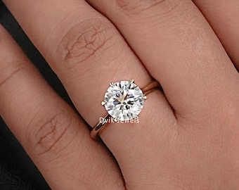 Round Cut Lab Grown Diamond Solitaire Engagement Ring, 14K Solid Gold Floral Basket Setting Ring, Handcrafted Diamond Wedding Ring For Her