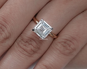 Asscher Cut Lab Grown Diamond Solitaire Ring, EF-VS Lab Diamond Engagement Ring, 4 Claw Prong Set Ring, 14K Yellow Gold Ring Gift For Her