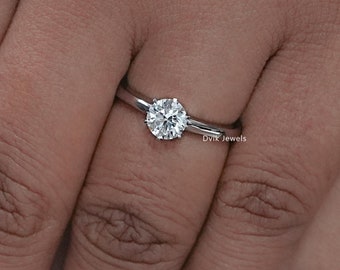 Round Cut Lab Grown Diamond Solitaire Ring, Claw Prong Set CVD Diamond Engagement Ring, 14K White Gold Ring, Anniversary Ring Gift For Love