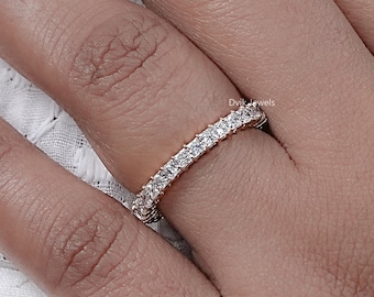Princess Cut Lab Grown Diamond Full Eternity Band, 18K Yellow Gold Diamond Stacking Band, EF-VS Clarity Eco Friendly Diamond Wedding Band