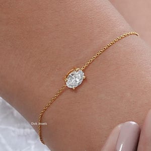 Oval Cut Eco Friendly Diamond Solitaire Bracelet, 0.50 - 3.00 CT Lab Diamond Womens Bracelet, Conflict Free Diamond Chain Bracelet