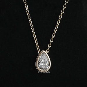 Pear Cut Lab Grown Diamond Solitaire Necklace, 0.50 To 3.00 Carat CVD Diamond Wedding Necklace, Bezel Set Hand Made Diamond Bridal Necklace