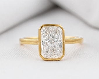 Radiant Cut Lab Grown Diamond Solitaire Bezel Set Ring, CVD Diamond Ring For Wedding Gift, Eco Friendly Diamond Engagement Ring For Her