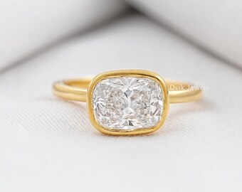 Kissenschliff Diamant Solitär Lünette gesetzt Ring, handgemachter Diamant Jubiläumsring, umweltfreundlicher Diamant-Verlobungsring für sie