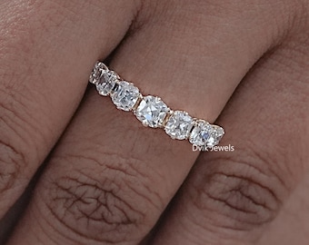 Vierkante oude mijn kussengeslepen lab diamant halve eeuwigheid band, 14K geelgouden CVD diamanten band, zeven stenen stapelbare diamanten band voor haar