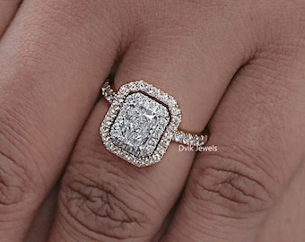 Strahlend geschnittene Diamanten Halo Verlobungsring, EF-VS Labradorit Diamant Ehering, Akzent Diamant Brautring, Jahrestagsgeschenk für Frau