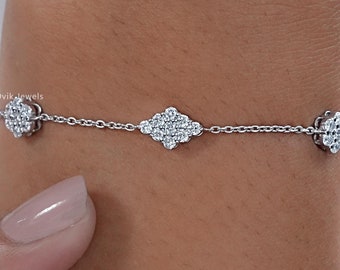 Round Cut Lab Grown Diamond Layered Bracelet, Pave Set Diamond Chain Bracelet, 14K Gold Bracelet, Everyday Wear Diamond Bracelet For Her