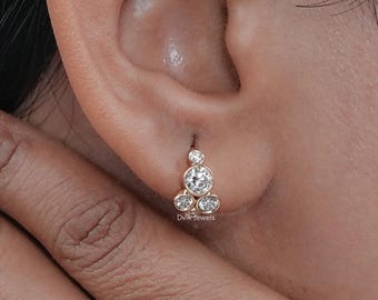 Round Cut Lab Diamond Bridal Earrings, Bezel Set Lab Diamond Hoop Earrings, EF-VS Diamond Wedding Earrings, Huggies Hoop Diamond Earrings