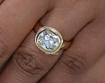 Alter Mine Solitär Diamant Verlobungsring im Kissenschliff, EF-VS Lab Grown Diamant Lünette Ring, 14K Gelbgold CVD Diamant Ring für Sie