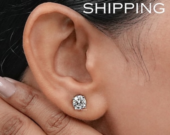 Round Cut Lab Grown Diamond Solitaire Earrings, Screw Back Or Push Back Studs, Minimalist Diamond Earrings For Wedding Gift, 2 Days Shipping