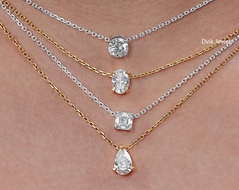 Multi Shape Lab Grown Diamond Solitaire Necklace, 0.50 To 3.00 Carat Round Diamond Necklace, Eco Friendly Diamond Necklace Gift For Women