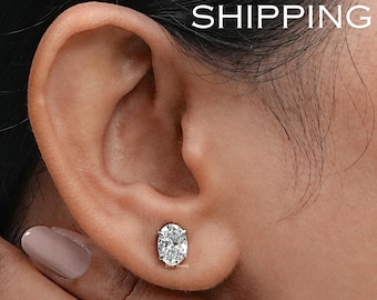 Oval Cut Lab Diamond Solitaire Studs, Push Or Screw Back Earrings, Daily Wear Diamond Earrings, CVD Diamond Wedding Studs, 2 Days Shipping