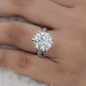 Round Cut Lab Grown Diamond Pave Set Accent Ring, Conflict Free Hidden Diamond Wedding Ring, 14K Solid Gold Claw Prong Set Engagement Ring