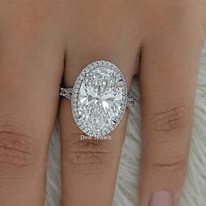 Oval Cut Lab Created Diamond Hidden Halo Bridal Ring / 14K Solid Gold Split Shank Accent Set Wedding Ring / Man Made Diamond Proposal Ring