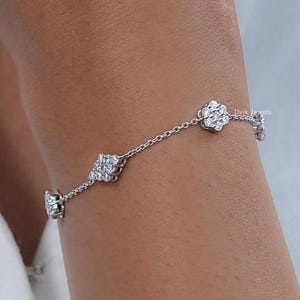 Round Cut Lab Grown Diamond Layered Bracelet, Pave Set Diamond Chain Bracelet, 14K Gold Bracelet, Everyday Wear Diamond Bracelet For Her