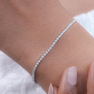 Round Cut Lab Grown Diamond Tennis Bracelet, 14K White Gold Daily Wear Bracelet, Conflict Free Diamond Stackable Bracelet, Gift For Her