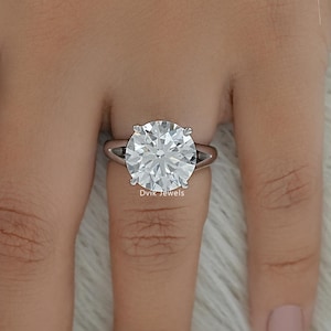 Round Cut Lab Made Diamond Solitaire Anniversary Ring  Handcrafted Diamond Bridal Ring  14K Solid Gold Split Shank Ring  Gift For Her