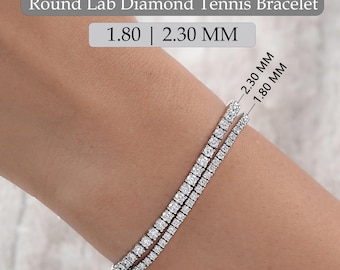 Round Cut Lab Grown Diamond Tennis Bracelet, 1.80 & 2.30 MM Diamond Bridal Bracelet, CVD Diamond Wedding Bracelet, 14K Solid Gold Bracelet