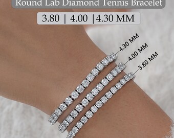3.80 To 4.30 MM Round Cut Lab Diamond Tennis Bracelet, 14K Solid Gold Prong Set Bracelet, Eco Friendly Diamond Bracelet In Various Sizes