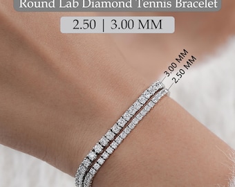 2.50 & 3.00 MM Round Cut Diamond Tennis Bracelet, Lab Diamond Wedding Bracelet, Hand Made Diamond Bridal Bracelet, 14K White Gold Bracelet