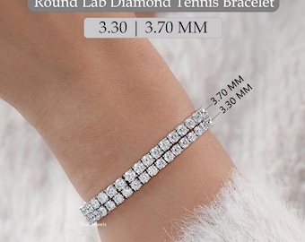Round Cut CVD Diamond Tennis Bracelet, Lab Grown Diamond Wedding Bracelet, 14K Solid Gold Bracelet, Prong Set Diamond Stackable Bracelet
