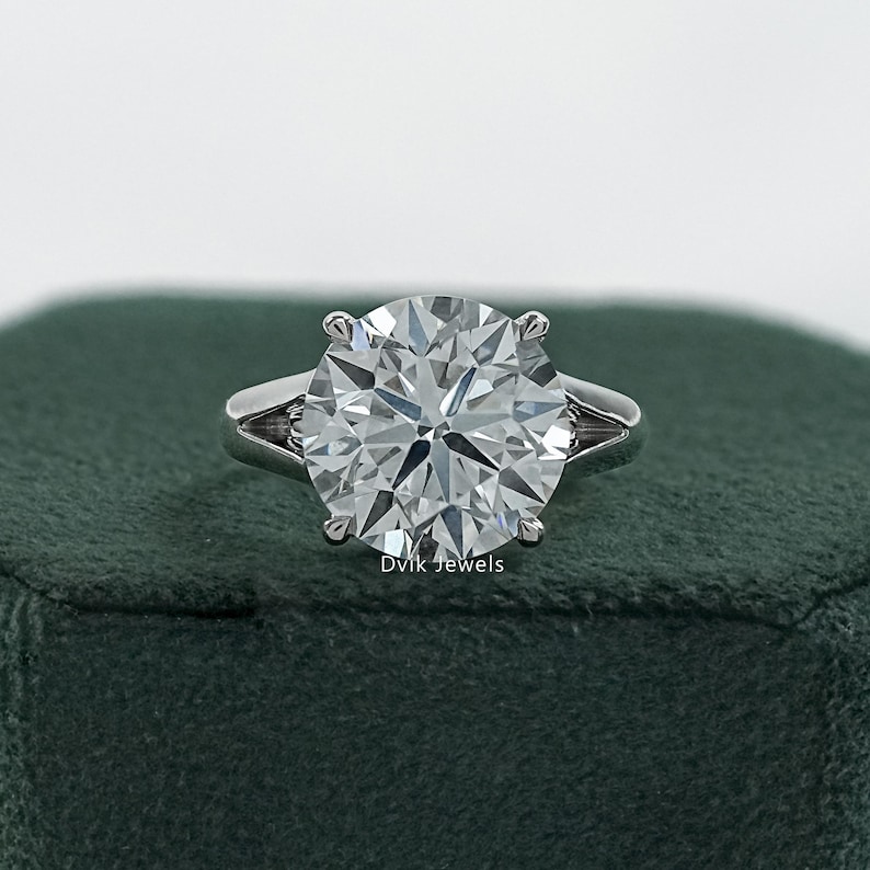 Round Cut Lab Made Diamond Solitaire Anniversary Ring  Handcrafted Diamond Bridal Ring  14K Solid Gold Split Shank Ring  Gift For Her