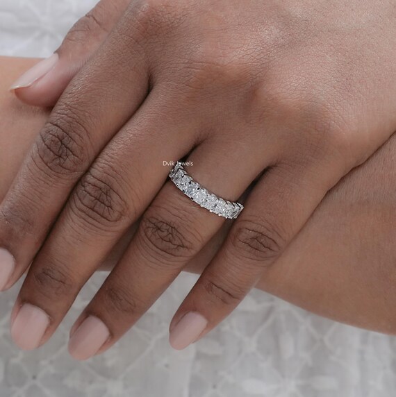 Radiant Cut Lab Grown Diamond Wedding Band, Half Eternity CVD