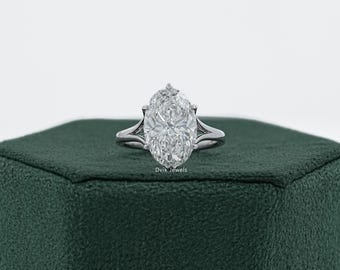 Oval Cut Lab Grown Solitaire Diamond Split Shank Proposal Ring, 14K Solid Gold Tulip Basket Set Diamond Ring, Handmade Diamond Wedding Ring
