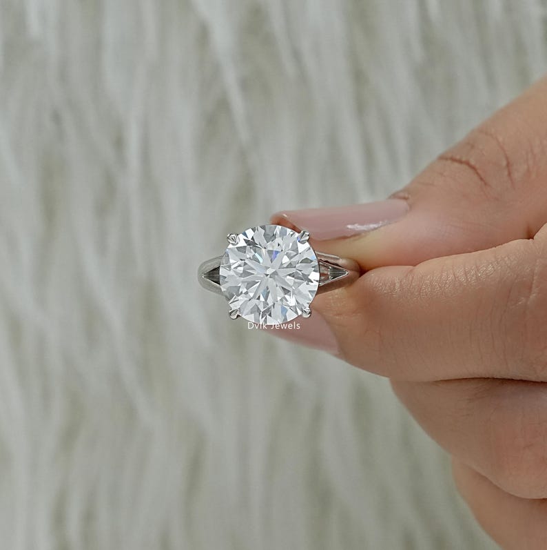 Round Cut Lab Made Diamond Solitaire Anniversary Ring  Handcrafted Diamond Bridal Ring  14K Solid Gold Split Shank Ring  Gift For Her