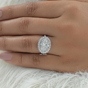 Oval Cut Lab Grown Diamond Halo Engagement Ring / 14K Solid Gold Accent Set Ring / Handcrafted Diamond Ring For Wedding Gift / Gift For Her
