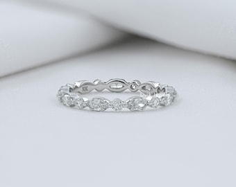Marquise & Round Cut Lab Made Diamond Eternity Band, Conflict Free Diamond Proposal Band, 14K Solid Gold Alternate Set Diamond Wedding Band