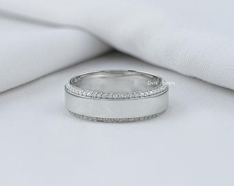 Round Cut Lab Grown Diamond Eternity Anniversary Band, EF-VS Clarity Diamond Two Row Wide Band, 14K Solid Gold Wedding Band, Gift For Him