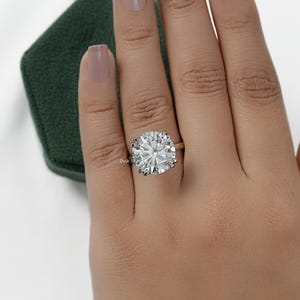 Round Cut Lab Diamond Hidden Halo Wedding Ring, 14K Solid Gold Double Claw Prong Set Engagement Ring, Green Hidden Gemstone Anniversary Ring