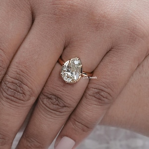 Old Mine päronslipad diamantring med knapplås, lutande pärondiamant solitärring, förlovningsring i 18 karat gult guld, present till henne