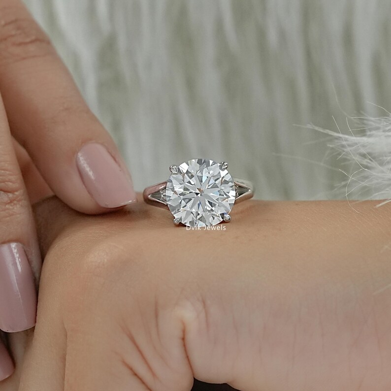 Round Cut Lab Made Diamond Solitaire Anniversary Ring  Handcrafted Diamond Bridal Ring  14K Solid Gold Split Shank Ring  Gift For Her