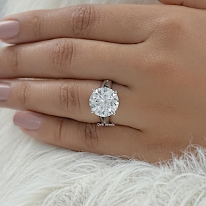 Round Cut Lab Made Diamond Solitaire Anniversary Ring  Handcrafted Diamond Bridal Ring  14K Solid Gold Split Shank Ring  Gift For Her