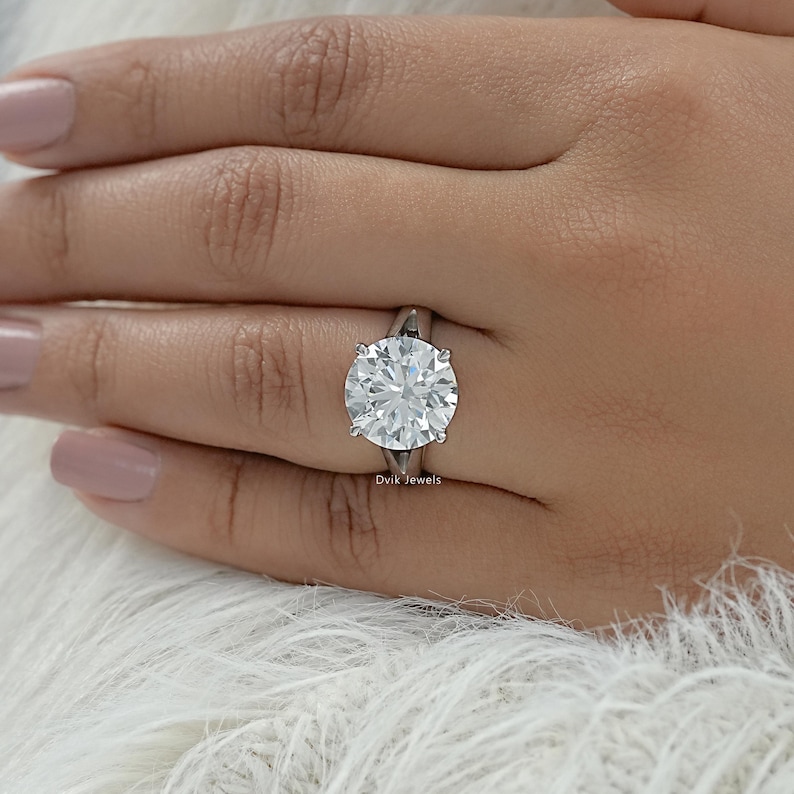 Round Cut Lab Made Diamond Solitaire Anniversary Ring  Handcrafted Diamond Bridal Ring  14K Solid Gold Split Shank Ring  Gift For Her