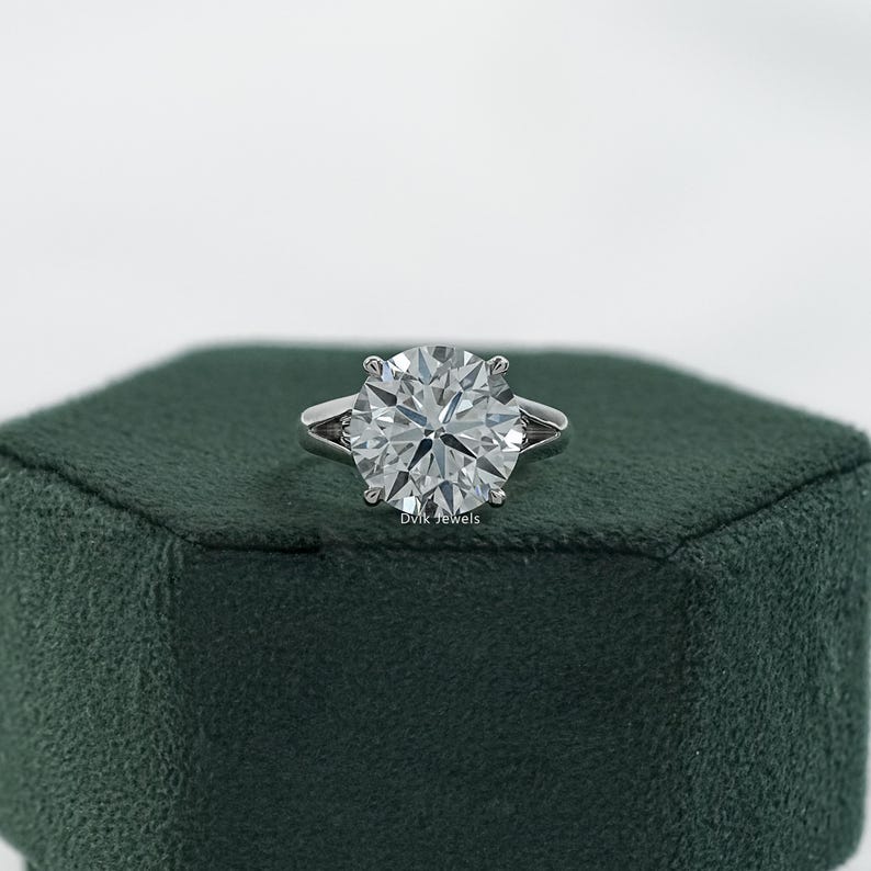 Round Cut Lab Made Diamond Solitaire Anniversary Ring  Handcrafted Diamond Bridal Ring  14K Solid Gold Split Shank Ring  Gift For Her
