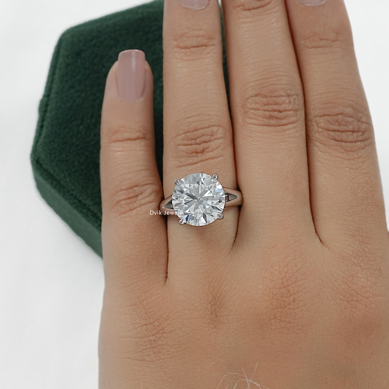 Round Cut Lab Made Diamond Solitaire Anniversary Ring  Handcrafted Diamond Bridal Ring  14K Solid Gold Split Shank Ring  Gift For Her