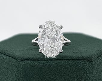 Oval Cut Lab Created Diamond Hidden Halo Engagement Ring, 14K Solid Gold Split Shank Diamond Bridal Ring, Handcrafted Diamond Wedding Ring