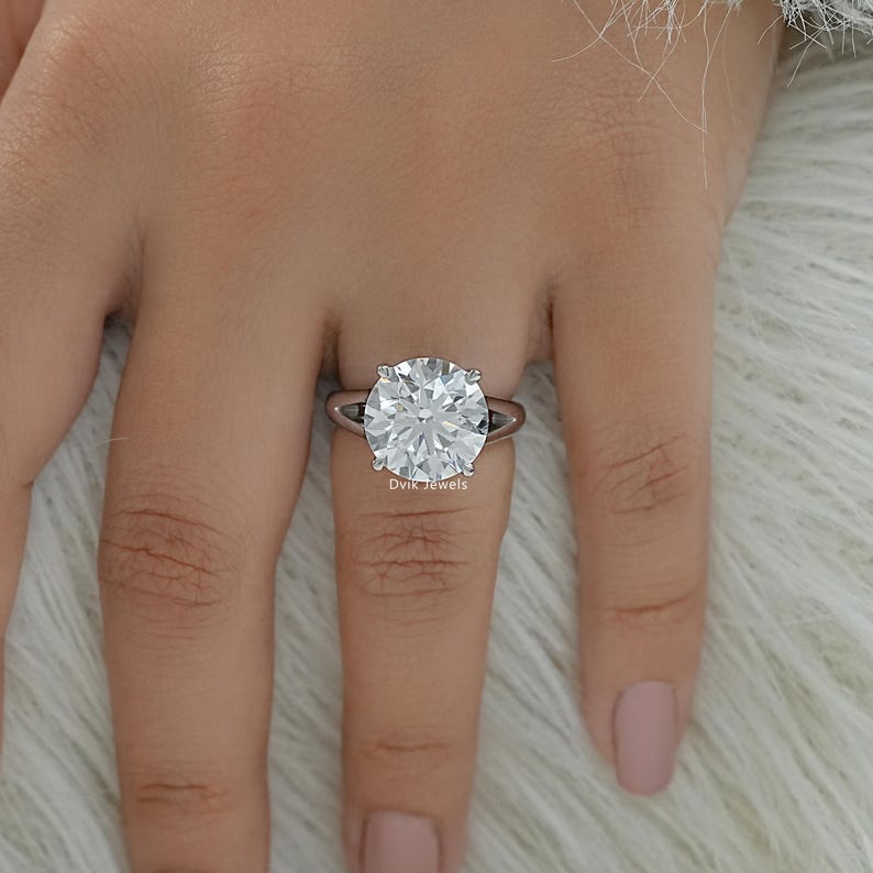 Round Cut Lab Made Diamond Solitaire Anniversary Ring  Handcrafted Diamond Bridal Ring  14K Solid Gold Split Shank Ring  Gift For Her