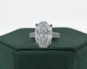 Oval Cut Lab Made Diamond Pave Set Accent Ring, 14K Solid Gold Claw Prong Set Diamond Ring, Handmade Hidden Blue Gemstone Engagement Ring