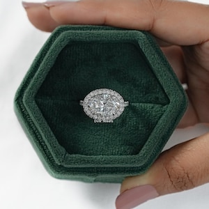 Oval Cut Lab Grown Diamond Halo Engagement Ring / 14K Solid Gold Accent Set Ring / Handcrafted Diamond Ring For Wedding Gift / Gift For Her