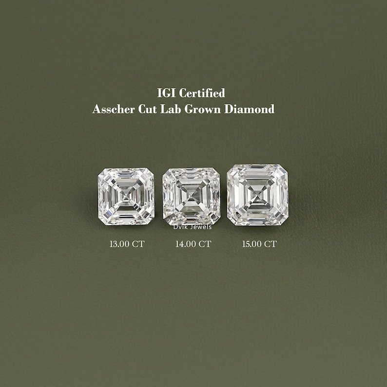 11.00 To 15.00 Carat Asscher Cut Lab Loose Diamond, IGI Certified Diamond For Jewelry Making, Conflict Free Loose Diamond For Wedding Ring